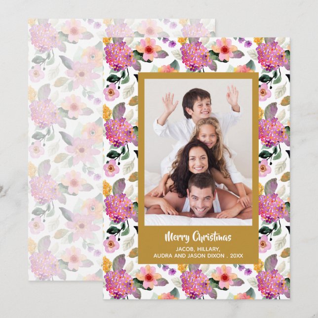 Floral Christmas Photo Holiday Card (Front/Back)