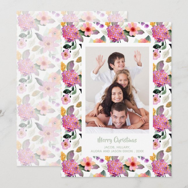 Floral Christmas Photo Holiday Card (Front/Back)