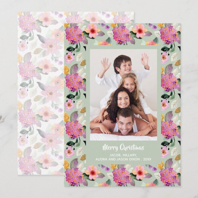 Floral Christmas Photo Holiday Card (Front/Back)