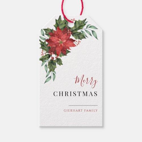 Floral Christmas Poinsettia Family Holidays Gift Tags