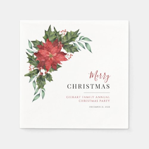 Floral Christmas Poinsettia Family Party Paper Napkins
