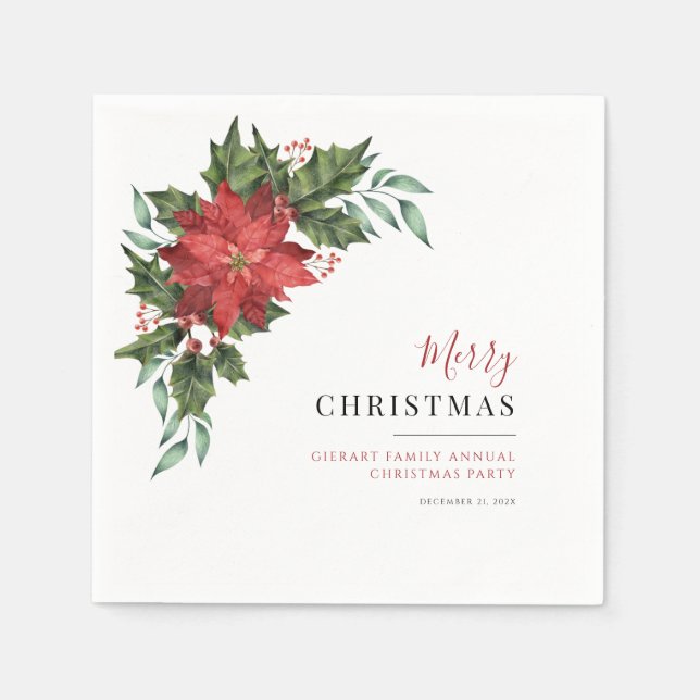 Floral Christmas Poinsettia Family Party Paper Napkins (Front)