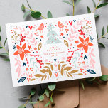 Floral Christmas Pretty Holiday Card<br><div class="desc">Floral Christmas Pretty Holiday Card. Red,  white,  Mint pink and pastel colors,  bright and happy. christmas trees birds,  hearts,  berries,  stars. Happy and festive with cute detail!</div>