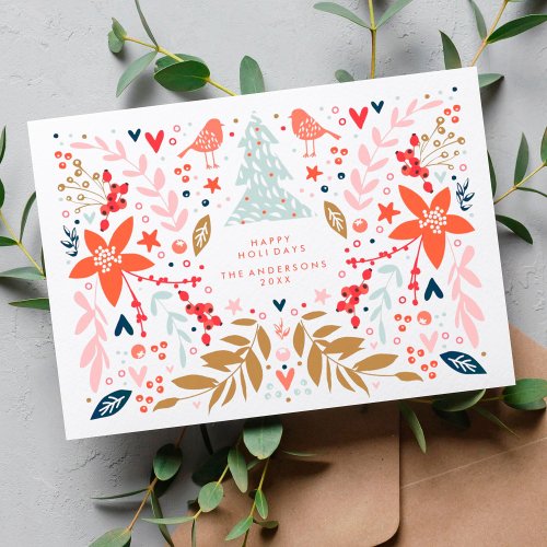 Floral Christmas Pretty Holiday Card