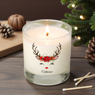 Floral Christmas Reindeer Personalized Name Scented Candle
