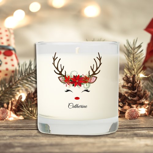 Floral Christmas Reindeer Personalized Name Scented Candle