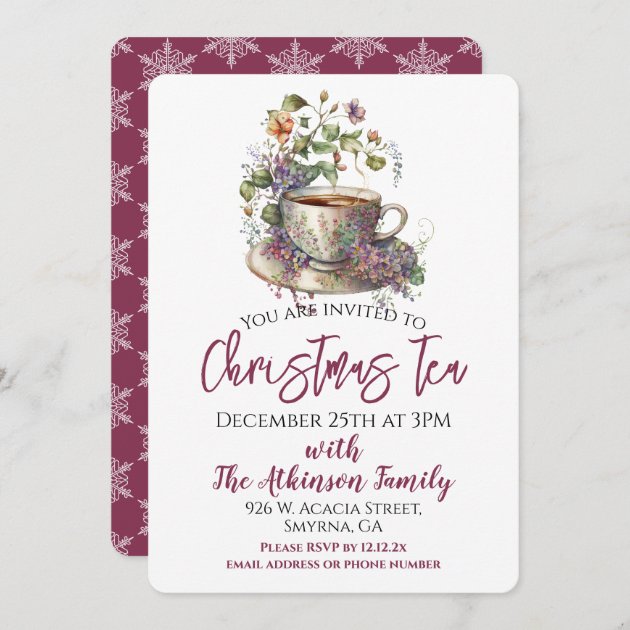 Floral Christmas Tea Party Invitation Zazzle