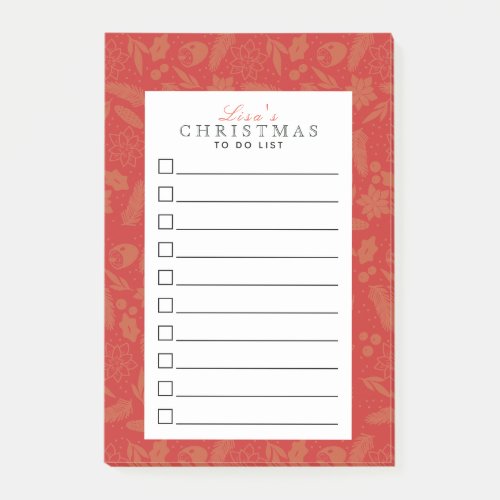 Floral Christmas To Do List Red Post It Notes