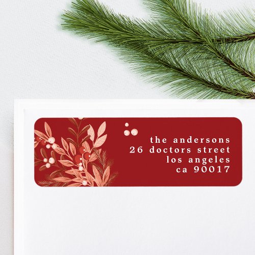 Floral Christmas Traditional Red Return Address Label