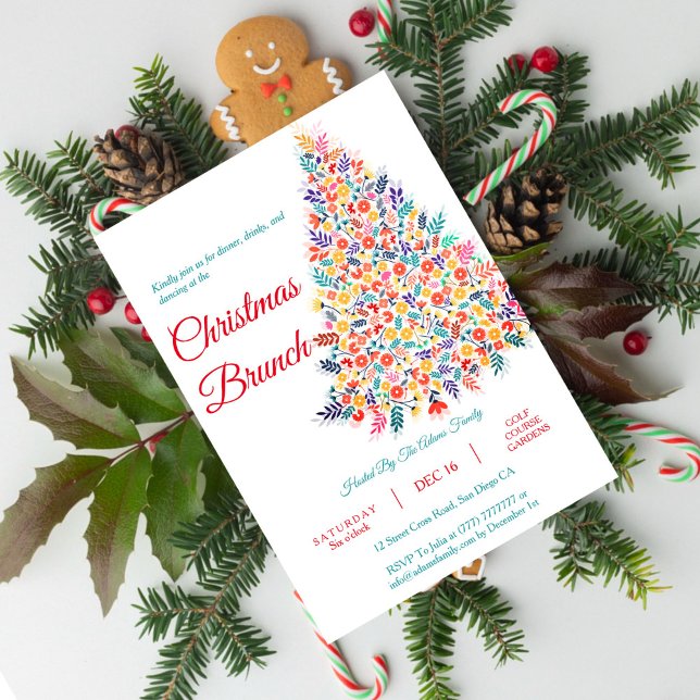 Floral Christmas Tree Family Brunch Invitation (Creator Uploaded)