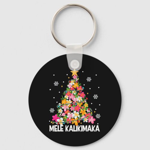 Floral Christmas Tree Mele Kalikimaka Tropical Xma Keychain