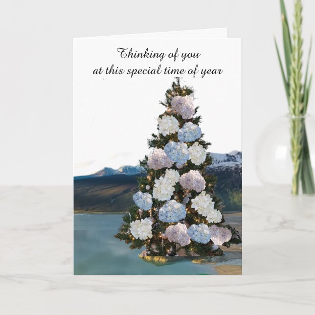 Floral Christmas Tree Mountain View Holiday Card (Front)