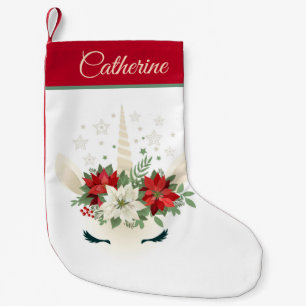 Floral Christmas Unicorn   Holidays Personalized Small Christmas Stocking