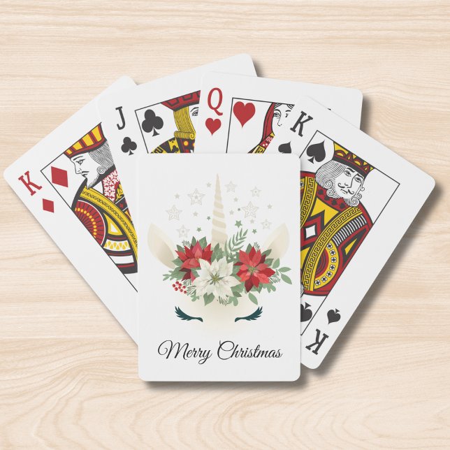 Floral Christmas Unicorn | Merry Christmas Poker Cards (Creator Uploaded)