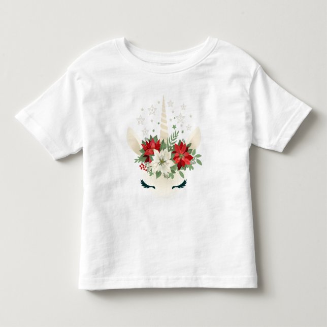 Floral Christmas Unicorn Toddler T-shirt (Front)