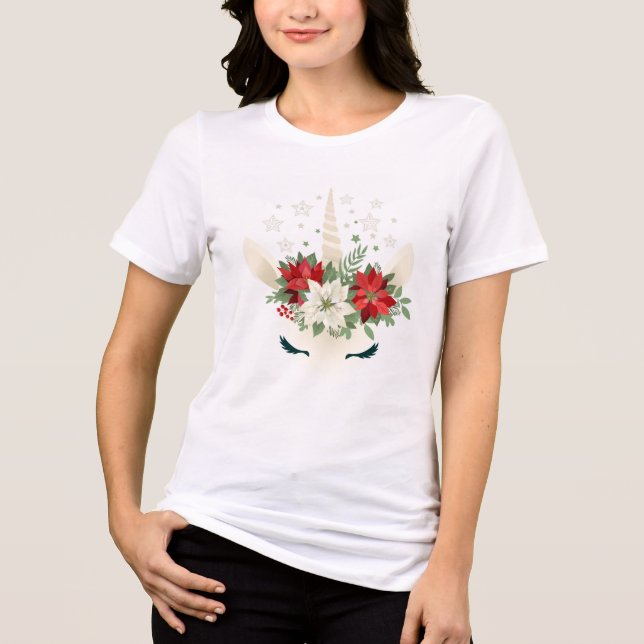 Floral Christmas Unicorn Tri-Blend Shirt (Front)