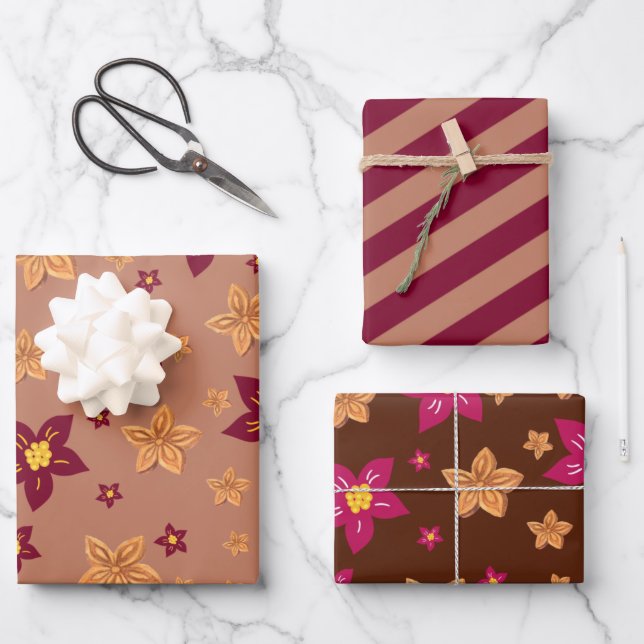 Floral Christmas Wrapping Paper Sheets (Front)