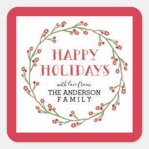 Floral Christmas Wreath Holiday Square Sticker