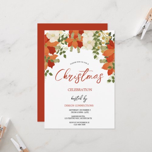 Floral Christmas Wreath Party Invitation