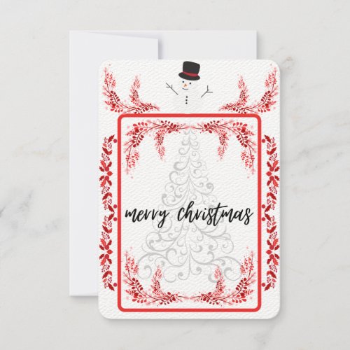 floral chritmas card  white and red snowman card