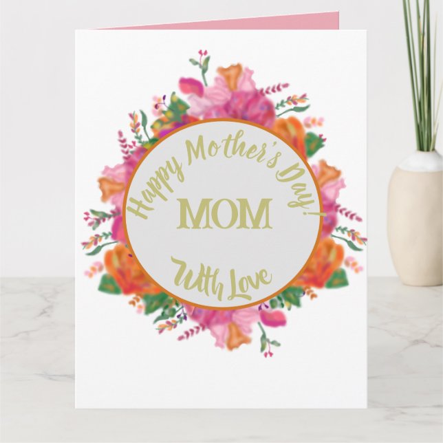 Floral Circle Banner Mother's Day Pink Card (Front)