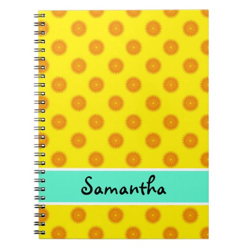 Floral Circles Op Art Orange Mint Custom Name Notebook