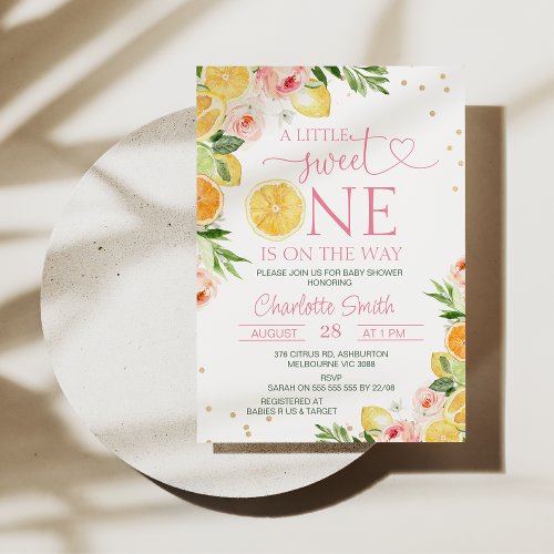 Floral Citrus A Little Sweet One Baby Shower  Invitation