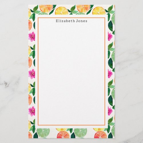 Floral Citrus Orange Lemon Lime Grapefruit Stationery