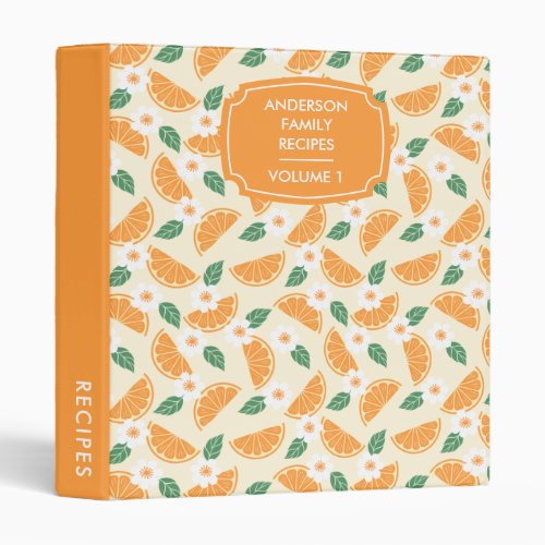 Floral Citrus Oranges Pattern Personalized Recipe 3 Ring Binder