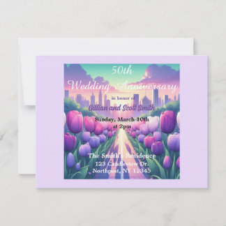 Floral Cityscape 50 Wedding Anniversary Invitation