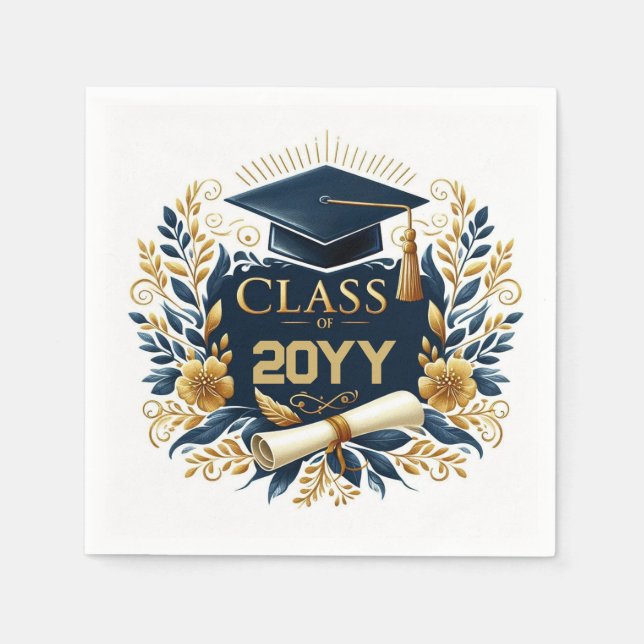 Floral Class of with Graduation Cap and Diploma Napkins (Front)