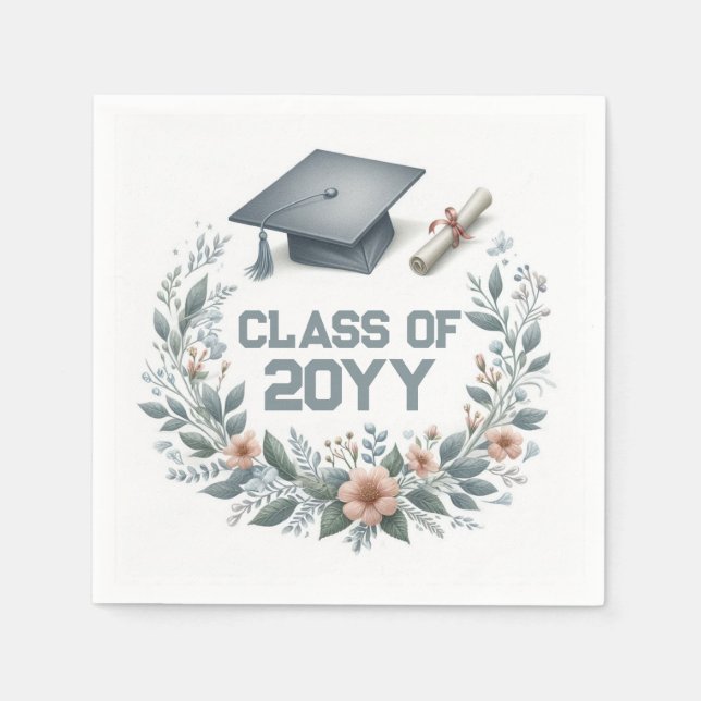 Floral Class of with Graduation Cap and Diploma Napkins (Front)