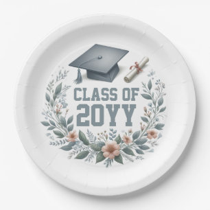 Floral Class of with Graduation Cap and Diploma Paper Plates