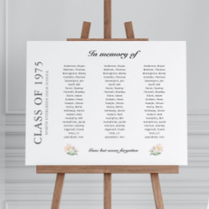 Floral Class Reunion Memorial Up to 60 Names Foam Board