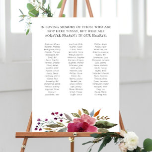 Floral Class Reunion Memorial Up to 70 Names Foam Board