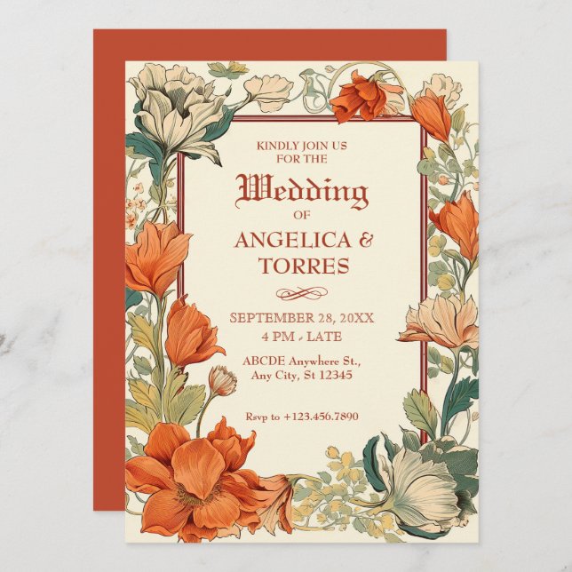 Floral Classic Artistic Wedding Invitation (Front/Back)