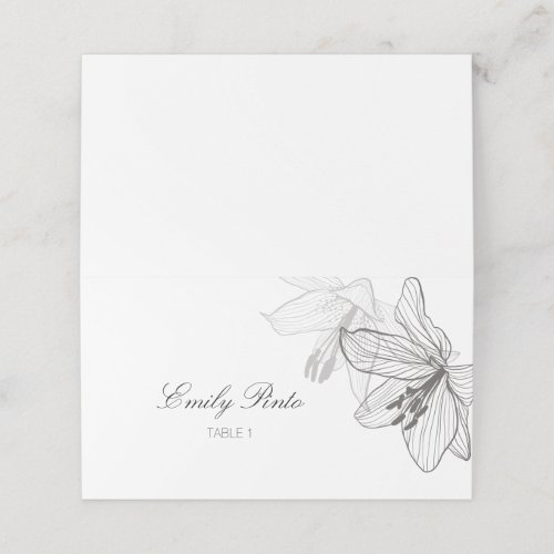 Floral Classic Black  White Folded Place Card