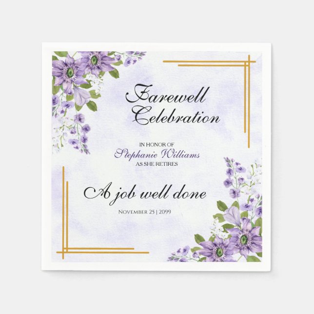 Floral Classic Elegant Women's Farewell Party  Napkins (Front)
