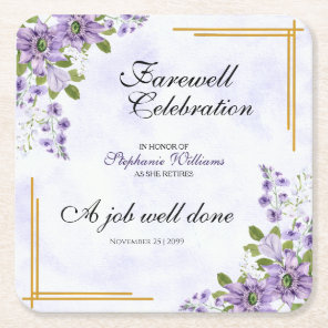 Floral Classic Elegant Women's Farewell Party  Square Paper Coaster
