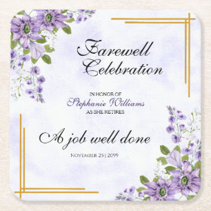 Floral Classic Elegant Women's Farewell Party  Square Paper Coaster
