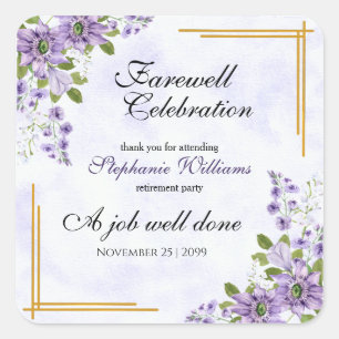 Floral Classic Elegant Women's Farewell Party Square Sticker