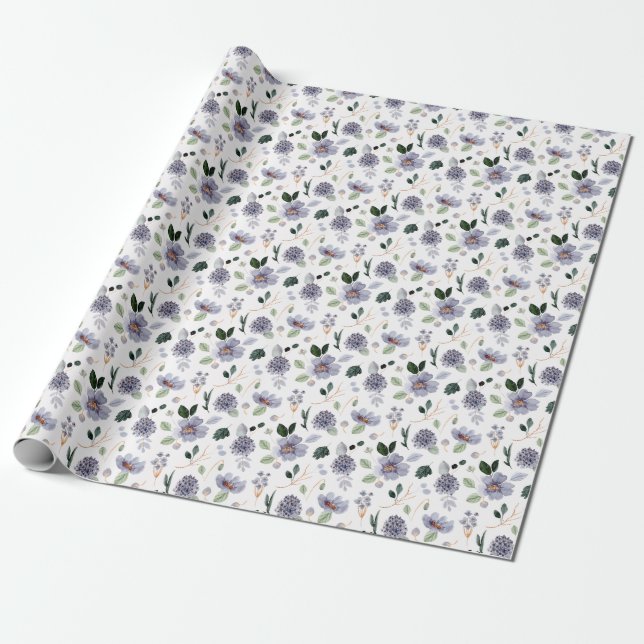 Floral Classic Purple Pattern Wrapping Paper (Unrolled)