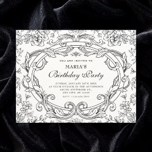Floral classic vintage birthday invitation