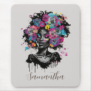Floral Classy Afro Woman Mouse Pad