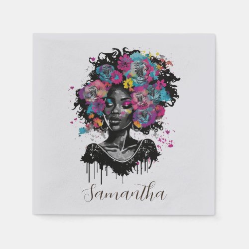 Floral Classy Afro Woman Napkins