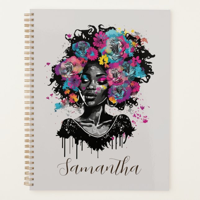 Floral Classy Afro Woman Planner (Front)
