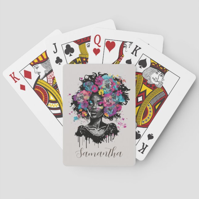 Floral Classy Afro Woman Poker Cards (Back)