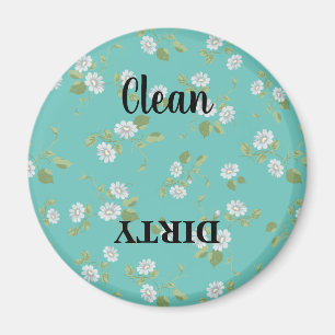 Floral Clean Dirty White Daisies Teal Dishwasher Magnet