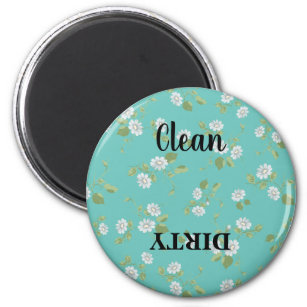 Floral Clean Dirty White Daisies Teal Dishwasher Magnet