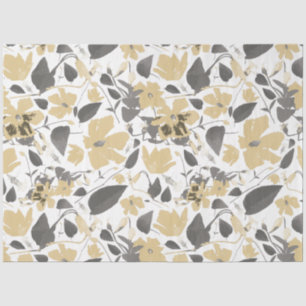 Floral Clematis Watercolor Gold Gray Black Tissue Paper